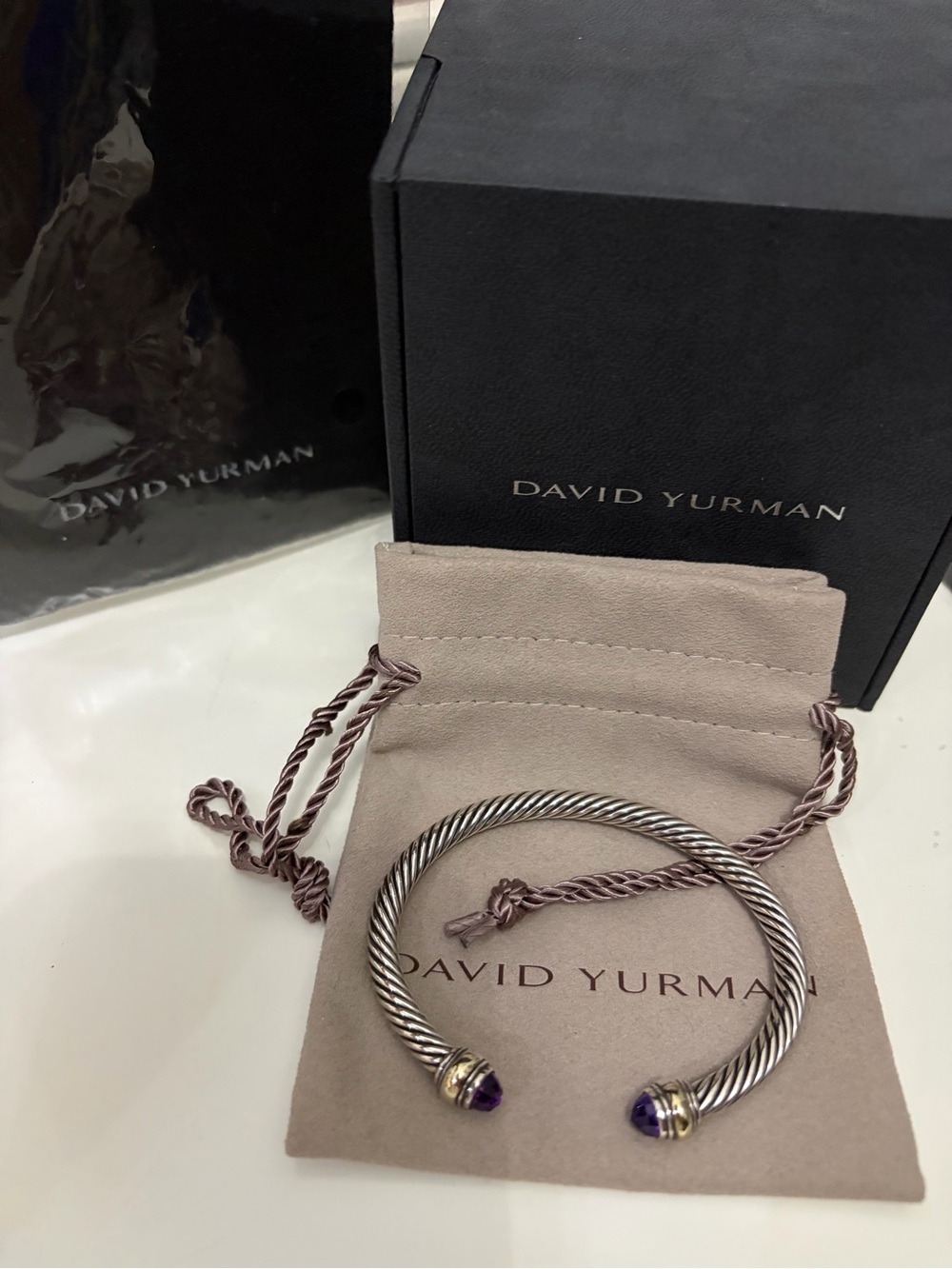 David Yurman 7mm Amethyst and 14k Yellow Gold End Classic Cable Bracelet size M